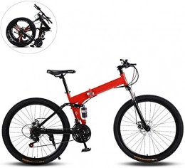 KRXLL vélo Vélos de montagne pliants Cadre en acier à haute teneur en carbone de 26 pouces Frein à disque à double absorption de chocs à vitesse variable Vélo tout-terrain pliable pour adultes-rouge_27 vitesses