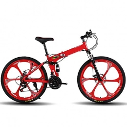 CARACHOME Vélos pliant Vélos de montagne pliants de 26 pouces, vélo de montagne à double disque pour hommes et femmes, siège réglable, cadre en acier à haute teneur en carbone, 27 vitesses (bleu, rouge, blanc, gris), Rouge