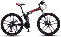 HUAQINEI vélo Vélos de montagne, VTT pliant de 24 pouces avec double amortisseur de course cross-country vélo à vitesse variable dix roues Cadre en alliage avec freins à disque (Couleur: Noir rouge, Taille: 30 vi