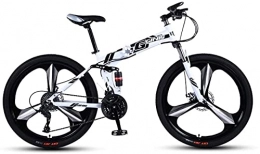HUAQINEI vélo Vélos de montagne, vélo de montagne pliant de 24 pouces à double amortisseur de course tout-terrain à vitesse variable vélo à trois roues Cadre en alliage avec freins à disque (couleur: blanc noir,