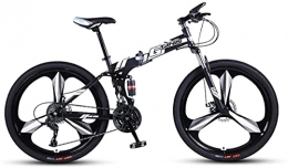 HUAQINEI vélo Vélos de montagne, vélo de montagne pliant de 24 pouces à double amortisseur de course tout-terrain à vitesse variable vélo à trois roues Cadre en alliage avec freins à disque (couleur: noir et blan