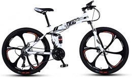 HUAQINEI vélo Vélos de montagne, vélo de montagne pliant de 26 pouces avec double amortisseur de course vélo tout-terrain à vitesse variable six roues Cadre en alliage avec freins à disque (couleur: blanc noir, t