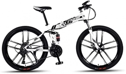 HUAQINEI vélo Vélos de montagne, vélo de montagne pliant de 26 pouces à double amortisseur de course vélo tout-terrain à vitesse variable dix roues Cadre en alliage avec freins à disque (couleur: blanc noir, tail