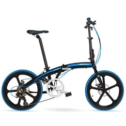 WJSW vélo WJSW Vélo Pliant 7 Vitesses, vélos pliants légers Unisexes Adultes 20 ', Cadre Pliable Alliage d'aluminium, vélo Pliable Portable léger, Bleu, 5 Rayons