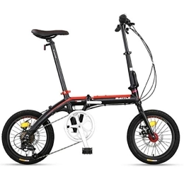 WJSW vélo WJSW Vélo Pliant pour Adultes, vélo Compact Pliable, vélo Pliant léger Super Compact 16 Vitesses 7 Vitesses, vélo Banlieue Cadre renforcé, Rouge