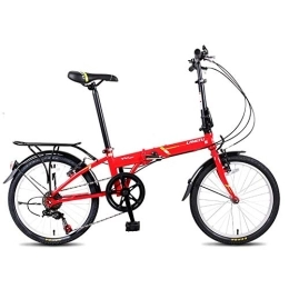 WJSW vélo WJSW Vélos pliants pour Adultes, 20 'Vélo Pliable Portable léger 7 Vitesses, Vélo Banlieue Urbain Acier Haute teneur Carbone avec Porte-Bagages arrière, Rouge