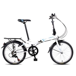WJSW vélo WJSW Vélos pliants pour Adultes, vélo Pliable Portable léger 20 '7 Vitesses, vélo Banlieue Urbain Acier Haute teneur Carbone avec Porte-Bagages arrière, Blanc