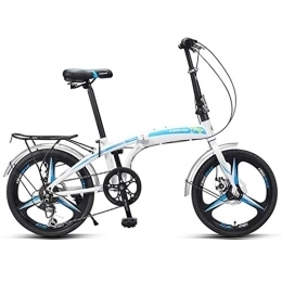 WJSW vélo WJSW Vélos pliants pour Adultes, vélo Ville Pliant Acier Haute teneur Carbone 20 ', vélo Pliable avec Porte-Bagages arrière, vélo Frein Disque Double, Bleu