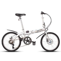 WJSW vélo WJSW Vélos pliants Unisexes pour Adultes, vélo Pliable Acier Haute teneur Carbone 6 Vitesses 20 ', vélo vélo Ville Pliant Frein Disque Portable léger, Blanc
