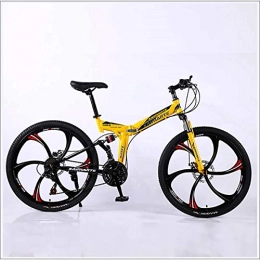 XER Vélos pliant XER VTT pliable - Double levage, 27 vitesses, 26 pouces, 6 hauts-carbone, freins à disque - Jaune, 24 vitesses