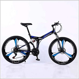 XER Vélos pliant XER Vélo VTT 27 vitesses en acier, haute teneur en carbone, 24 pouces à 3 roues double de suspension Folding Bike pour pendule de ville, bleu, 21 vitesses