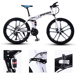 YCHBOS vélo YCHBOS Pliable Vélo VTT 27 Vitesse, Frein à Double Disque Vélo de Montagne 26 inch, Homme Femmes Vélo de Montagne avec Fourche Verrouillable, Convient pour Une Hauteur de 160-185 CmWhite and Blue