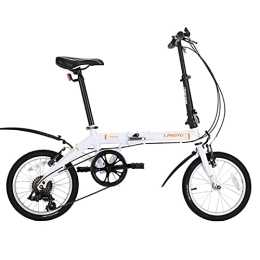 ZXQZ vélo ZXQZ Vélo Pliant De 16 Pouces, Vélos 6 Vitesses avec Pédales Pliantes Bilatérales Cadre en Acier À Haute Teneur en Carbone, pour La Voiture D'étudiant / Le Transport Au Travail (Color : White)