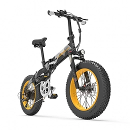 RICH BIT vélo 1000W vélo électrique Pliant en Aluminium vélo Pliable 48V 12.8AH Batterie au Lithium Neige 20" EBike Frein à Disque à 7 Vitesses (Jaune)
