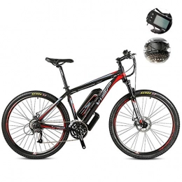 PXQ vélo 27 vitesses vélo hors route 26 / 27, 5 pouces vélo de montagne électrique avec 18650 48V 10A batterie au lithium et LCD 5 vitesses Smart Meter, double disque freins et amortisseur E-Bike, Red, 27.5Inch