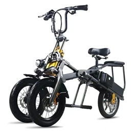 AKEZ vélo AKEZ Vélo Électrique, 14'' Tricycle Électrique Pour Adultes Pliant À Trois Roues, Vélo De Montagne, Scooter Double Batterie Au Lithium, Trois Vitesses Mode Big Wheels Sport, Noir (Nouveau Black)