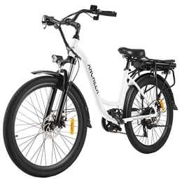 Ancheer vélo ANCHEER 26 pouces Vélo électrique Ville Femme Homme avec Batterie Amovible 12, 5 Ah jusqu'à 45-90 km d'autonomie, VTC Cadre en Aluminium Freins à Disque Double Suspension Fourche (Blanc)