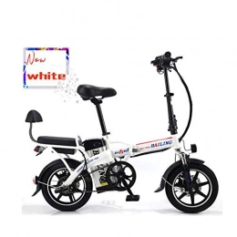 CJCJ-LOVE vélo CJCJ-LOVE Pliant Vélo Électrique, 14 Pouces 48V / 16A Batterie Au Lithium E-Bike Tandem Vélos Double Endurance Seat 50-60 Km Mini Vélo Portable, Blanc