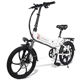 Samebike vélo E-Bike Upgrade Vélo Electrique Pliable 20 Pouces pour Adultes Batterie au Lithium 48V 10.4AH 350W, Levier de Vitesses Shimano 7 Vitesses avec Support pour Téléphone Portable (Blanc)