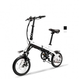 HWOEK vélo HWOEK Adulte Vélo Électrique Pliable, Double Choc 14" Mini Ville E-Bike Cadre en Alliage D'aluminium Frein à Disque Double 6 Vitesses avec Panier de Voiture, Blanc