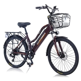 Hyuhome vélo Hyuhome Vélo électrique de 26 pouces pour femme et adulte, vélo électrique 36 V tout terrain avec batterie lithium-ion amovible pour vélo de plein air, voyage, entraînement (marron)