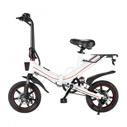 OUXI vélo OUXI V5 Vélo Électrique Adulte Pliable 14 Pouces Moteur 360W 48V 15Ah Batterie Au Lithium Rechargeable, Vitesse Max 25 km / h, Vélo Ebike pour Adultes Commutant (Blanc, 10Ah)