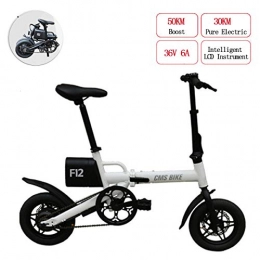 PXQ Vélos électriques PXQ Vélo électrique Pliant 12" Double Disque Freins City Commuter Bike 250W 36V Batterie au Lithium Amovible Mini E-Bike avec 30 km de portée et Vitesse maximale 25km / h, White