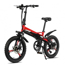 PXQ vélo PXQ Vélos électriques de Montagne 48V Adultes Alliage d'aluminium 20"E-Bike Pliant avec 7 Vitesses Shift et Vitesse maximale 30KM / H, Fourche à Suspension complète et Double Amortisseur, Red