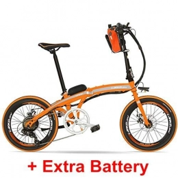 QX vélo qx Scooter 240W 48V 12Ah Portable 20 Pouces Vélo Pliant E, Vélo Électrique D'Assistance À La Pédale de Cadre En Alliage D'Aluminium, Deux Freins À Disque, Pedelec, Batterie Orange Extra Plus