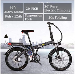 RDJM vélo RDJM VTT Electrique, Électrique Pliable VTT for Adultes 20" Double Frein à Disque E-Bikes Compteur LCD Seat réglable - 48V 12Ah 250W Pleine Suspension de vélo de Montagne (Color : Black, Size : 8Ah)