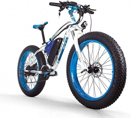 RICH BIT vélo RICH BIT vélo électrique 1000W RT022 e-Bike 48V * 17Ah Li-Batterie 4.0 Pouces Gros Pneu Hommes vélo vélo de Plage adapté pour 165-195cm (White-Blue)