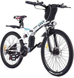 Vivi vélo VIVI Velo Electrique Pliable, 26" VTT Électrique 350W Vélo Électrique Adulte avec Batterie Amovible 8Ah, Professionnel 21 Vitesses, Suspension Complète (Blanc-Style 2)