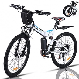 Vivi vélo VIVI Vélo Électrique Pliable Adulte Vélo de Montagne 26" avec Moteur 350W, Batterie 36V / 8Ah Amovible / Engrenages 21 Vitesses / 32km / h / Kilométrage de Recharge Jusqu'à 40km (Blanc)