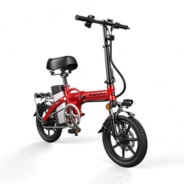 REWD Vélos électriques Vlos Portable Pliable Amovible Lithium 48V 400W Adultes Double Shock Absorber Bikes avec 14 Pouces pneus de Frein Disque et Suspension Pleine Fourche (Color : Red)