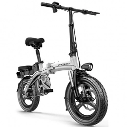 HAOYF vélo Vélo Électrique Pliable, Pliant 12-23Ah E-Bike, Vitesse Maximum 25 Km / H, 14" Super-Légers, 400W 48V Batterie Rechargeable Au Lithium, Siège Réglable, Vélo Portable, Blanc, 18AH