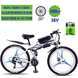 BXL vélo Électrique Pour Vtt Adulte, Withled Léger Batterie Lithium-Ion Ville Vélo de Montagne, 26" 36V 8 / 10 / 13Ah Vélos Tout Terrain, Blanc Une Roue