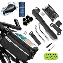 ZZONEART Zubehör Fahrradtasche Rahmentasche Oberrohrtasche Fahrrad Handytasche Vorne Sensitive Touch-Screen, Mini Fahrradpumpe Luftpumpe, 16 in 1 Werkzeuge für Reparatur Set Fahrradwerkzeug Tool